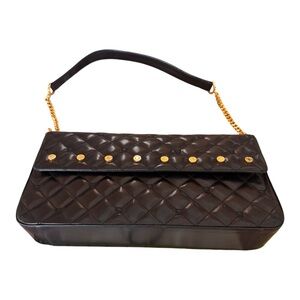 NWOT St John Black Quilted Handbag with Gold Accents and SJ Branding